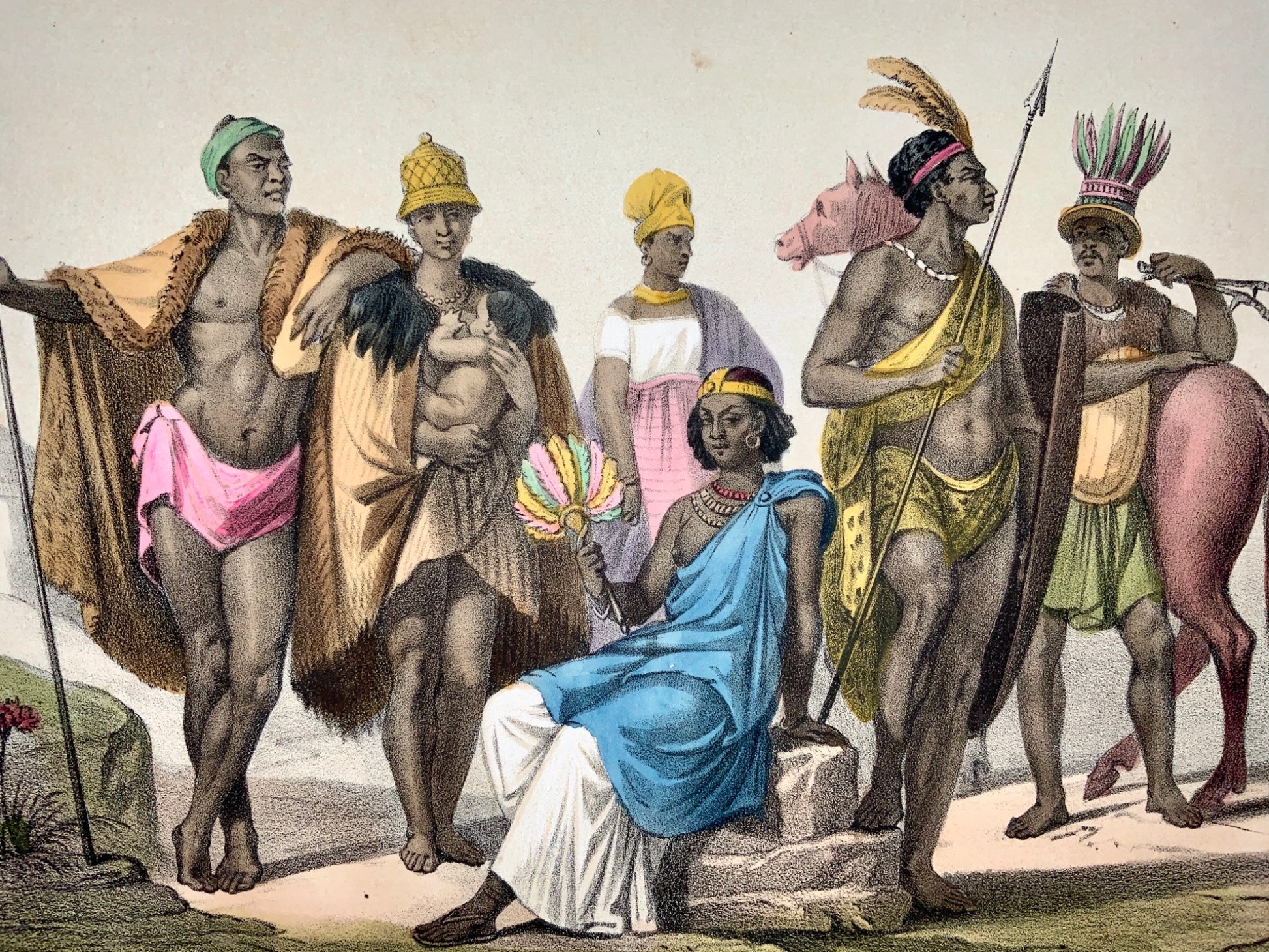 1860 c. Flossy, Bocquin; SOUTH AFRICAN NATIVES - Ethnology - hand coloured