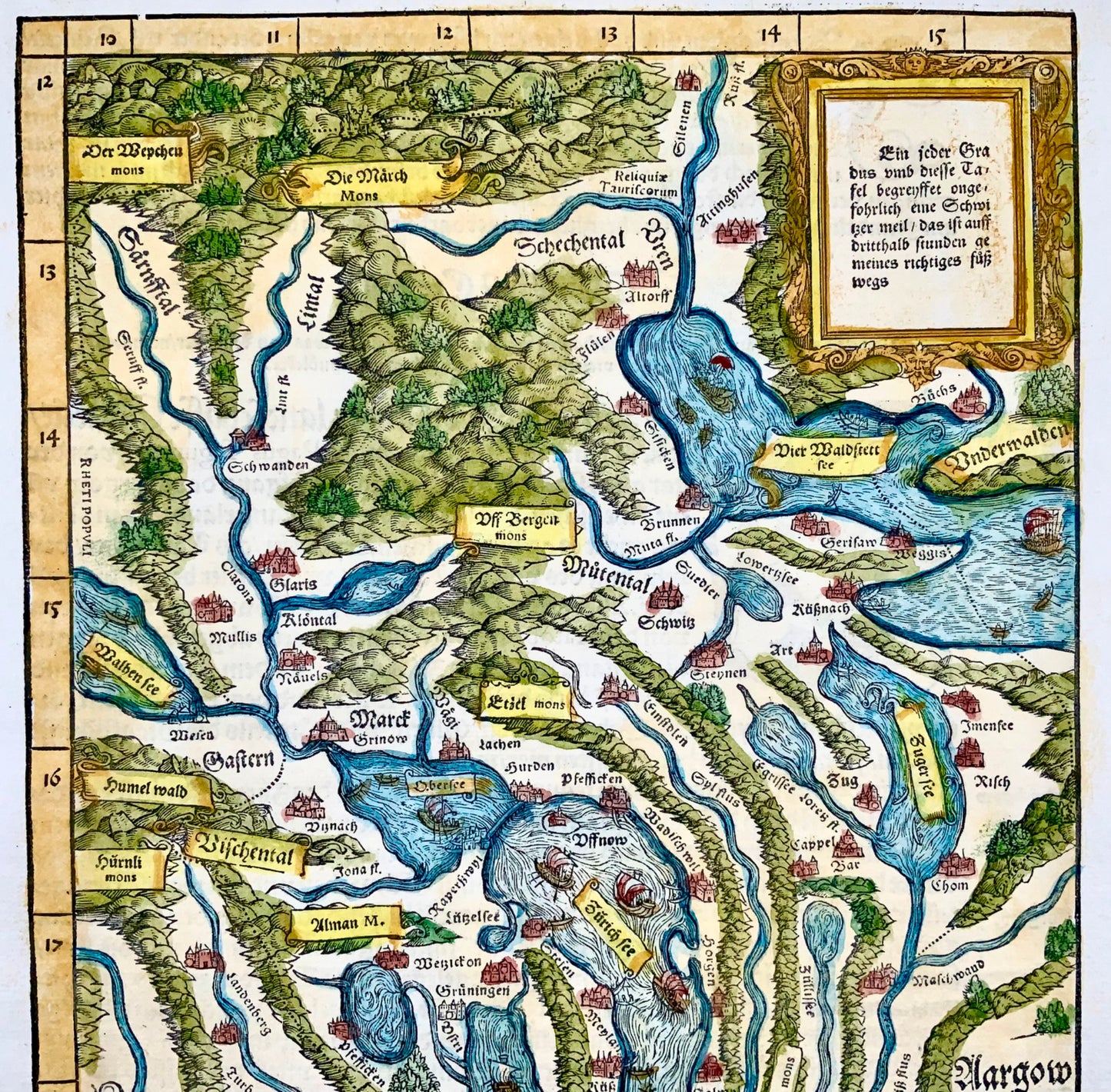 1548 Joh. Stumpf, Zurich, Lucerne, Zug, Switzerland folio woodcut map