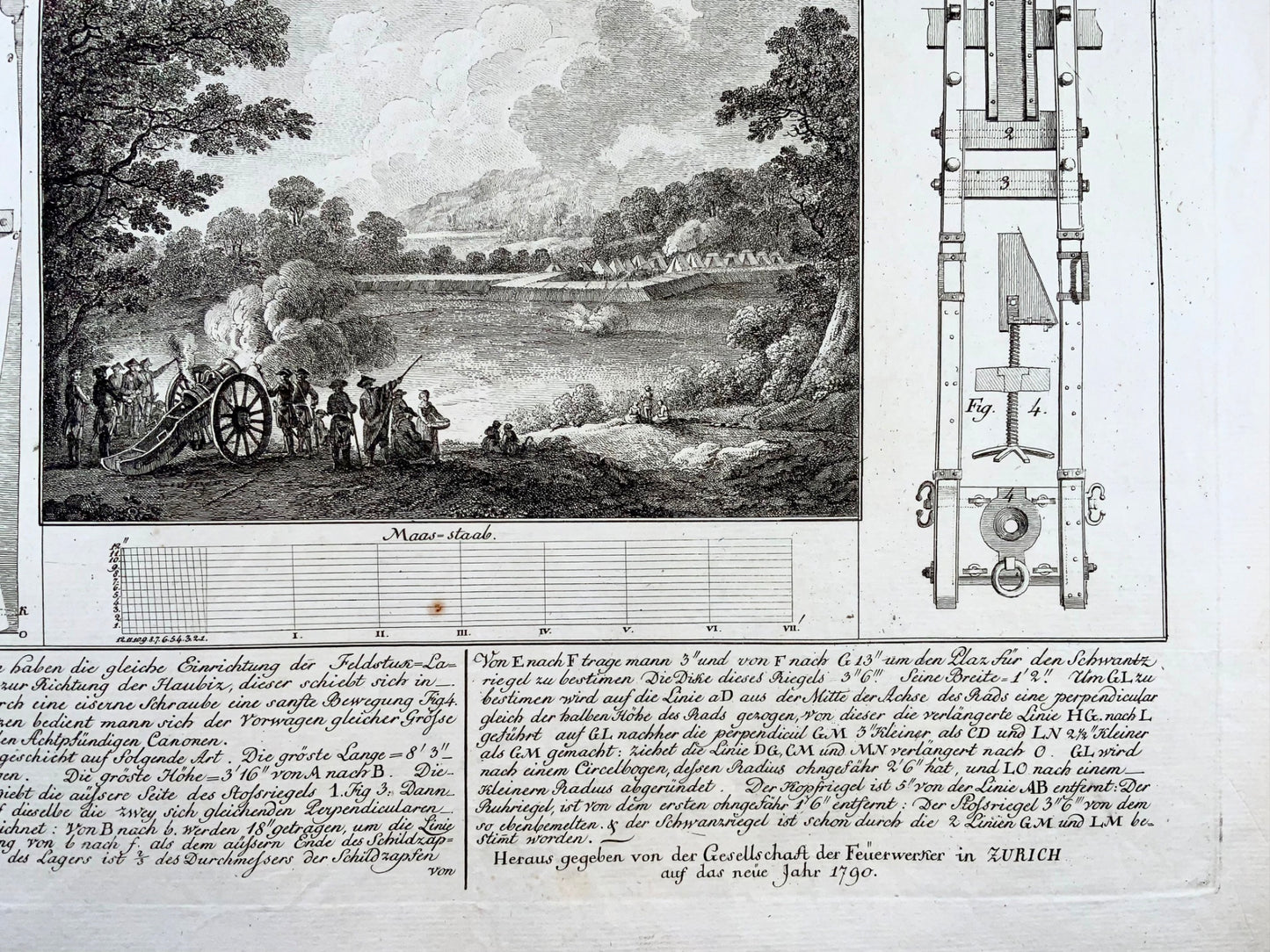 1748 Obusiers d'artillerie de campagne MILITAIRES BROADSIDE Schellenberg 'Von der Lafete'
