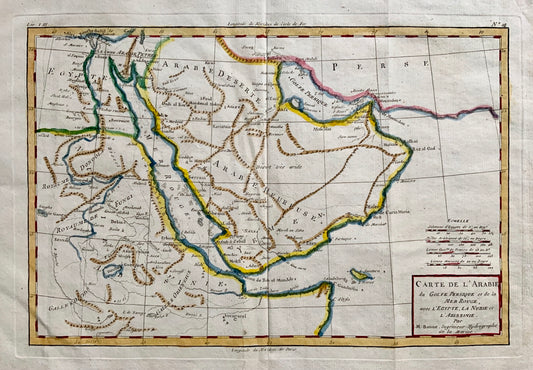 1780 Bonne - Antique Map of ARABIA Yemen Egypt Saudi Arabia - Handcoloured
