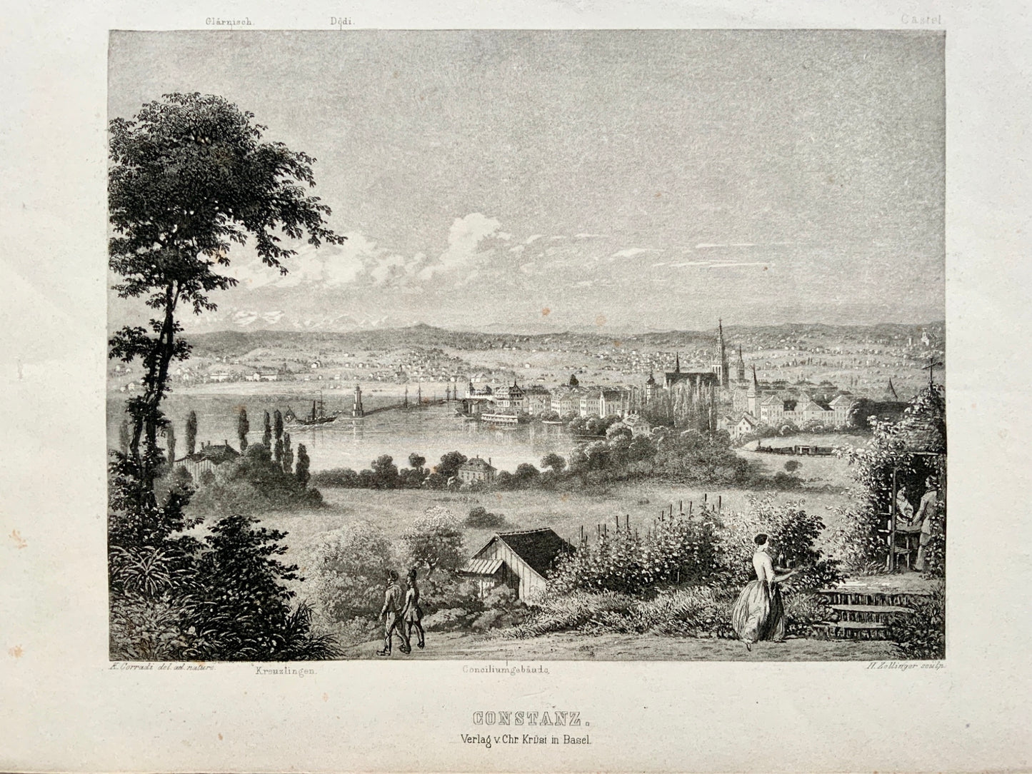 1850 c. Aquatint after Corradi - Constance, Konstanz, Bodensee, Germany - Travel