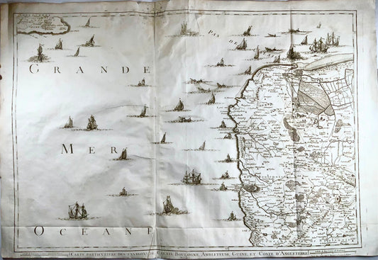 1744 Eugène Henri Fricx, Environs de Calais, Boulogne, France 75.5 cm, map