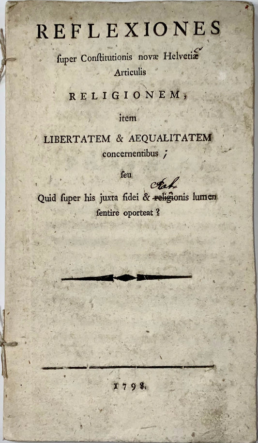 1798 Riflessioni sulla Costituzione della Svizzera, Repubblica Elvetica, opuscolo