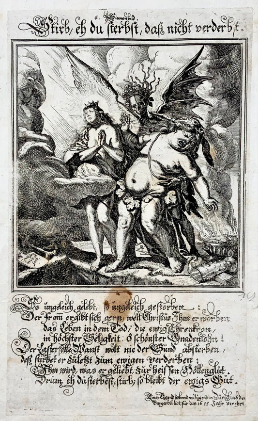 1655 Danza macabra di bordata, “Stirb…”, Conrad Meyer, incisione magistrale