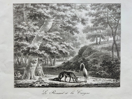 1819 Lecomte, Hippp. - INCUNABULA OF LITHOGRAPHY G. Engelmann - Fox & Stork - Fables - Art