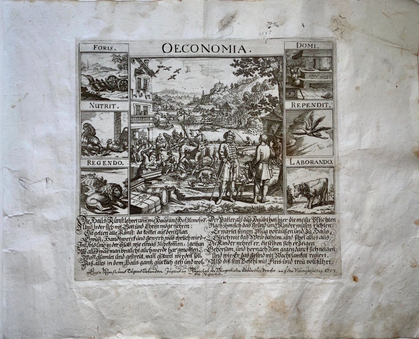1703 Very Scarce Broadside - ECONOMICS TRADE - OECONOMIA - Johannes Meyer