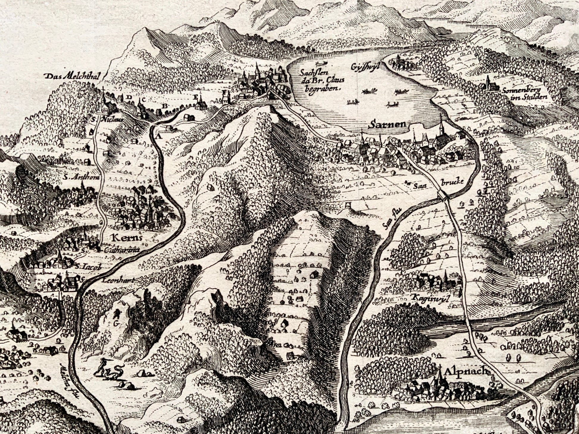 1720 Vans der Aa / Covens after Merian - Central Switzerland - Sarnen Stans - Map