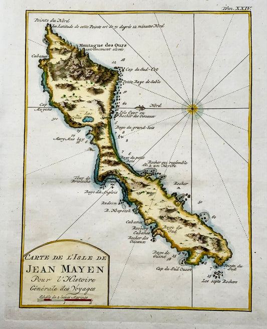 1757 Carte de l'île Jan Mayen, Norvège, Arctique, gravure sur cuivre, carte