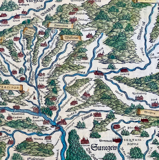 1548 Gio. Stumpf, Reno, Germania, Svizzera, mappa xilografica in folio