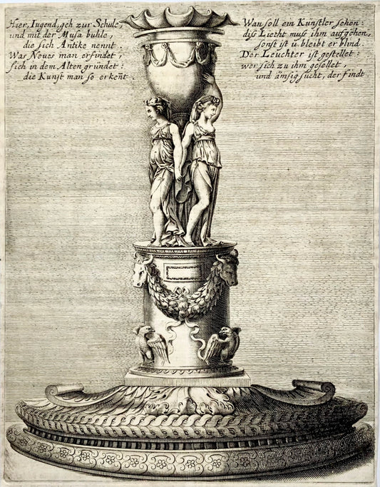 1676 Joh. Sandrart, ‘Der Leuchter’, Candlestick, vignette, copper engraving,