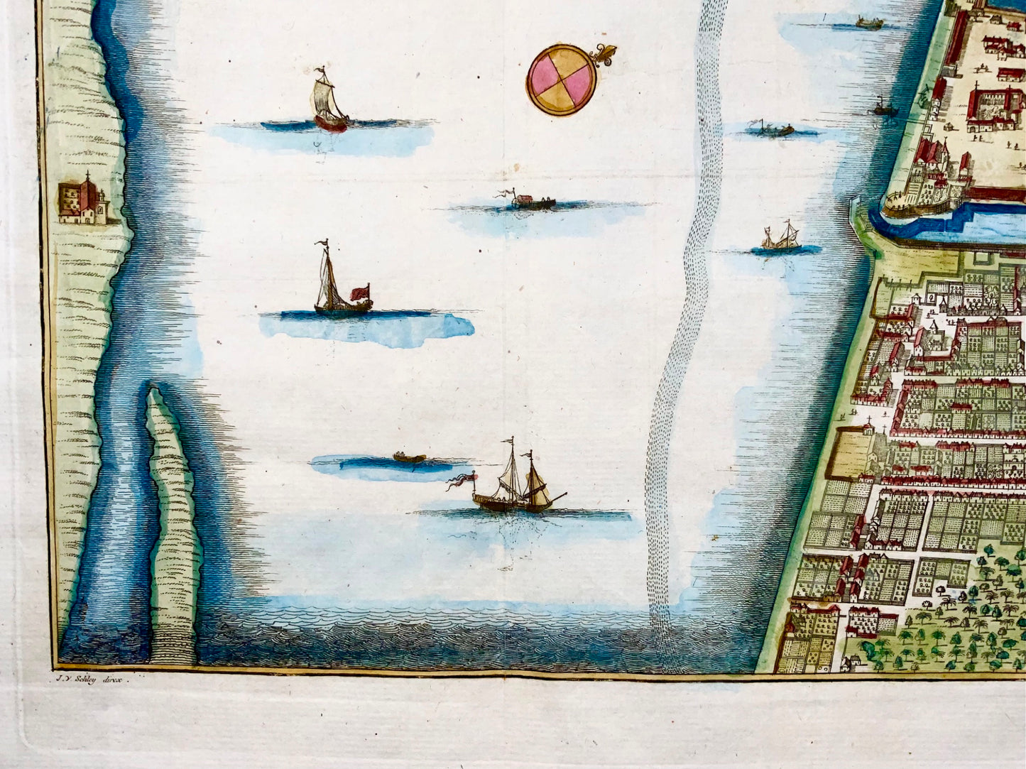 1770 JV Schley, Sri Lanka, Ceylon, Jaffna, grande incisione su rame, mappa