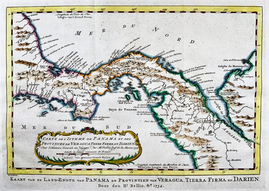 1754 Schley, Bellin, mappa di Panama, Golfo di Darien, America Centrale 