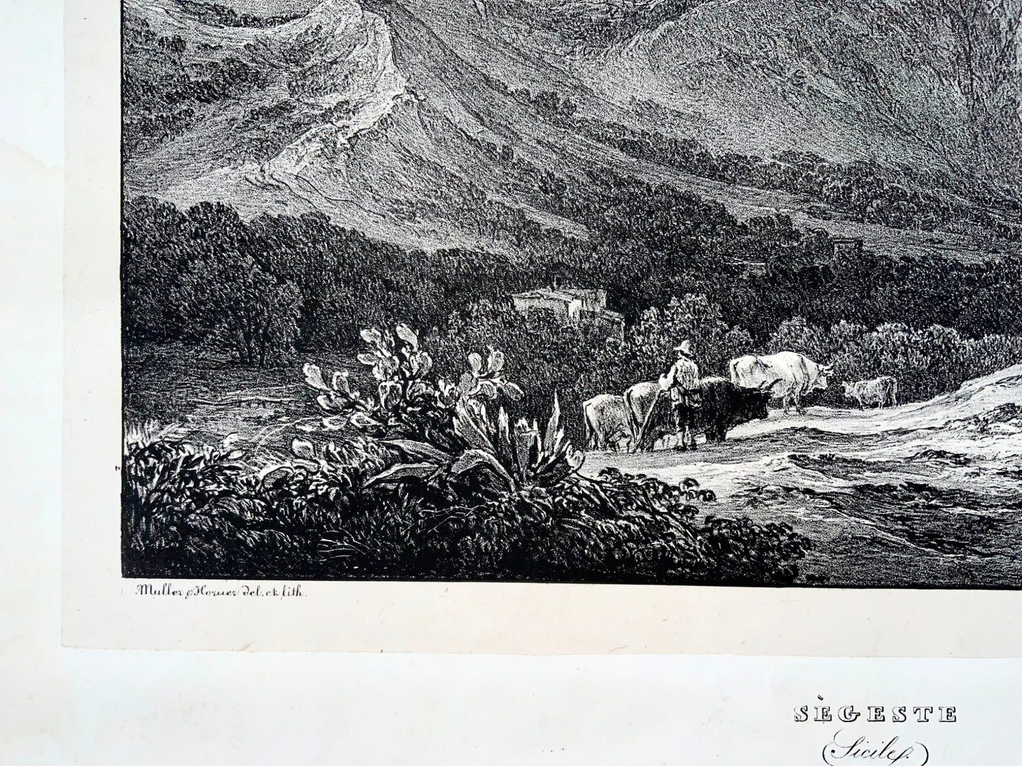 1833 Segesta Sicily, Muller & Horner, Ledoux sc., large stone lithograph