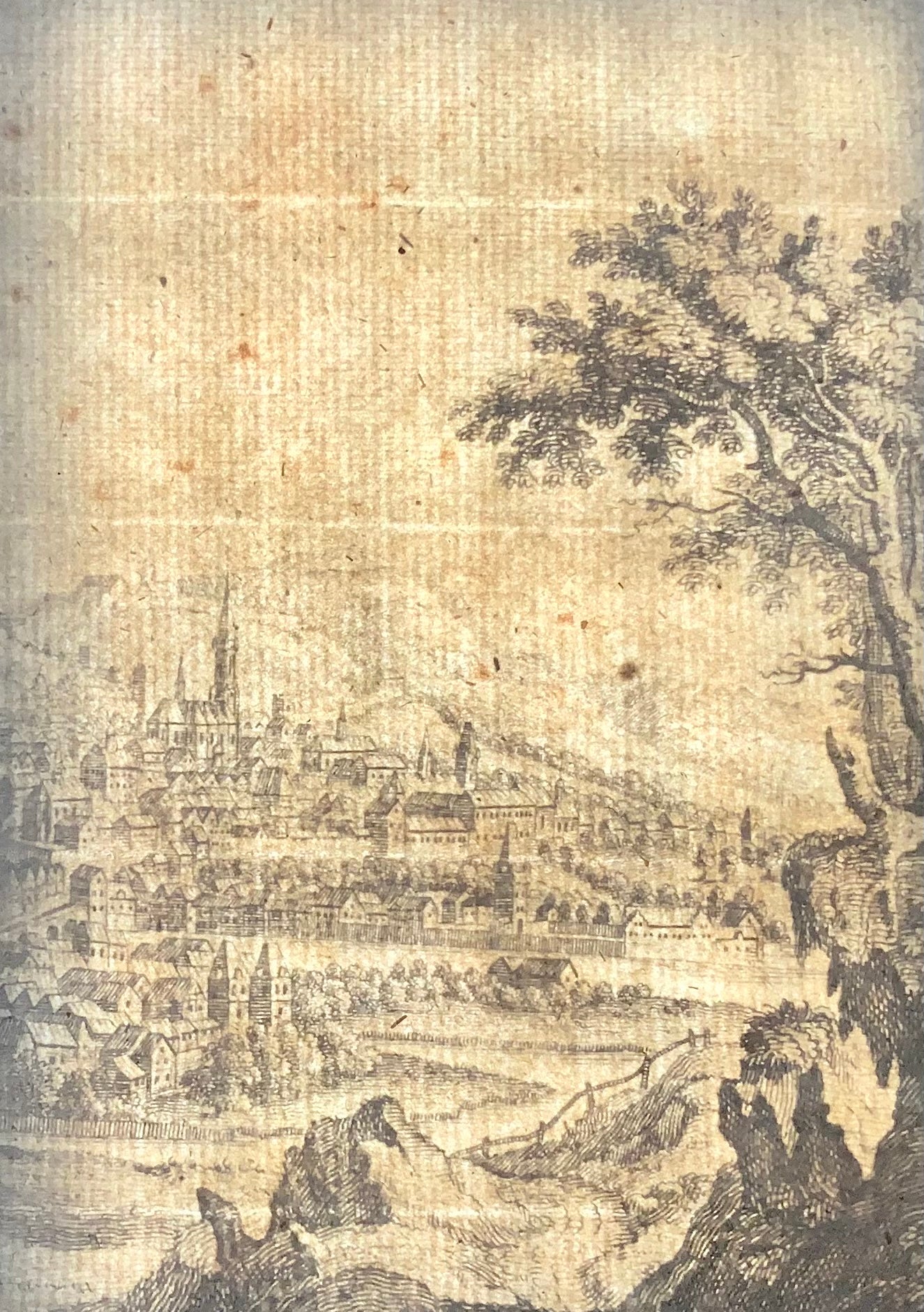 1782 Marburg a Cassel, Germania, F. Cary, incisione su rame, rara, viaggio