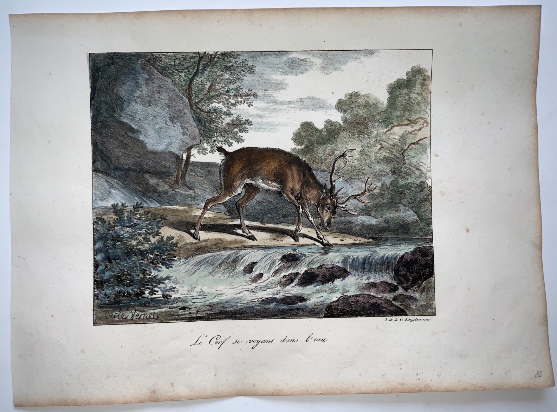 Carle Vernet (1758-1835) - INCUNABULA OF LITHOGRAPHY G. Engelmann - The Stag - Fable