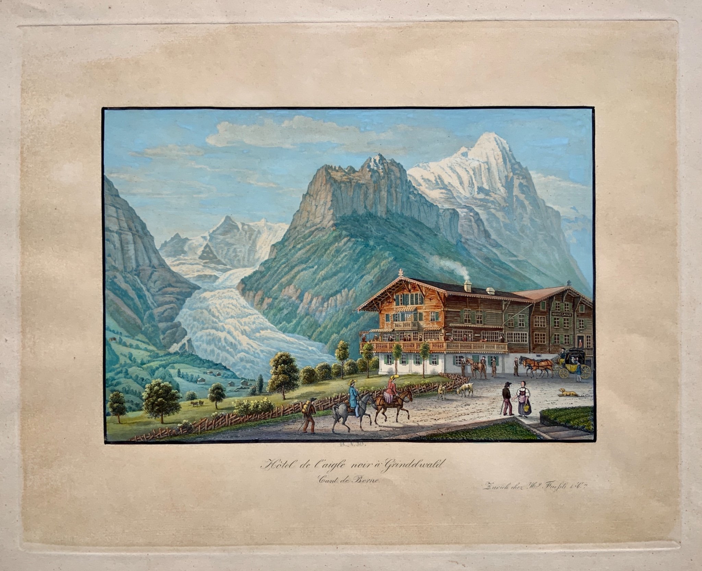 1854 H. Fuessli GRINDELWALD GLACIER Large hand coloured aquatint Switzerland