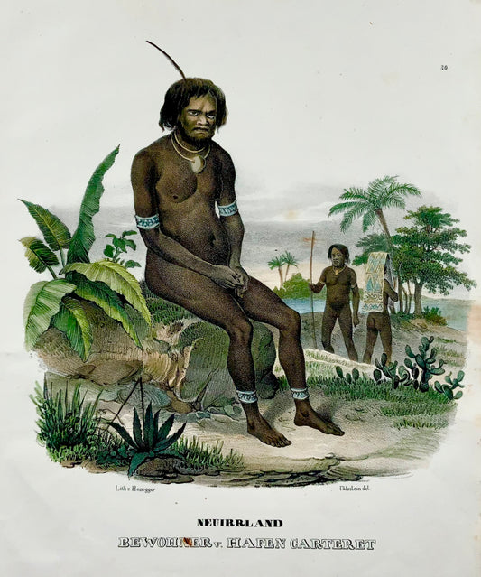 1840 Nativi di Papua-Neuguinea, Honegger, litografia in folio colorata a mano