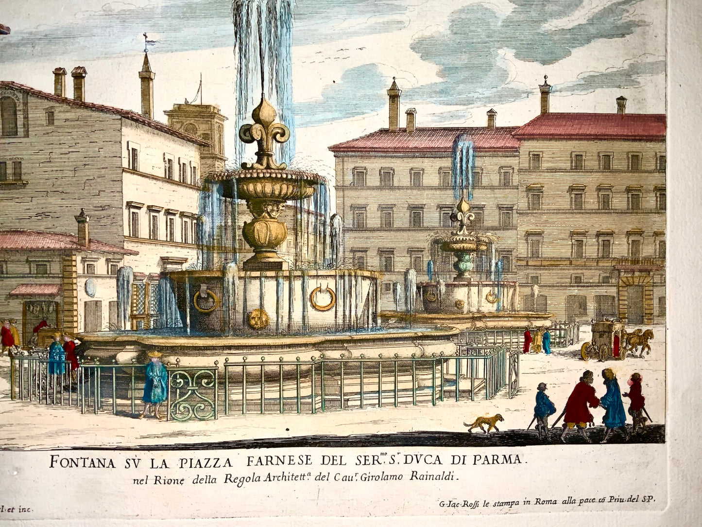 1676 G. B. Falda (1643-1678) Piazza Farnese, Rome, Italy 50 cm Hand colour - Architecture