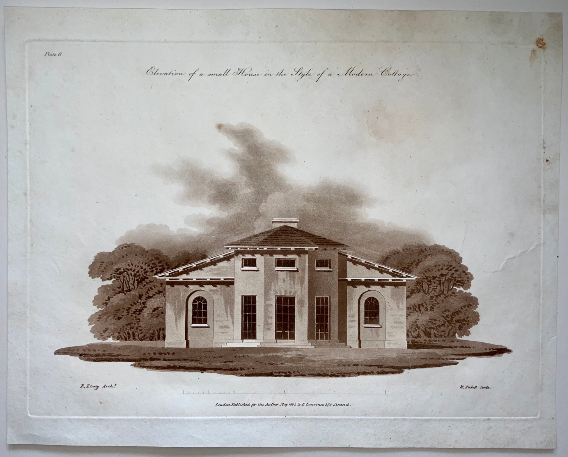 1803 Richard Elsam - Folio aquatint - House in Style of Modern Cottage - Architecture
