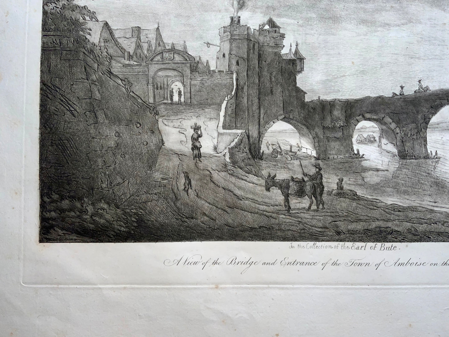 1764 Ambroise, Valle della Loira, Francia, grande e rara acquaforte di William Baillie