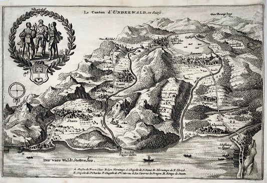 1723 Untervaldo, mappa a volo d'uccello, Sarnen, Stans, Kerns, Alpnach, Svizzera