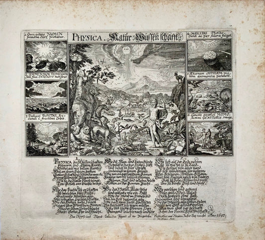 1697 Broadside, 'Physica' Scienze naturali, evoluzione, Zurigo, Svizzera, scienza