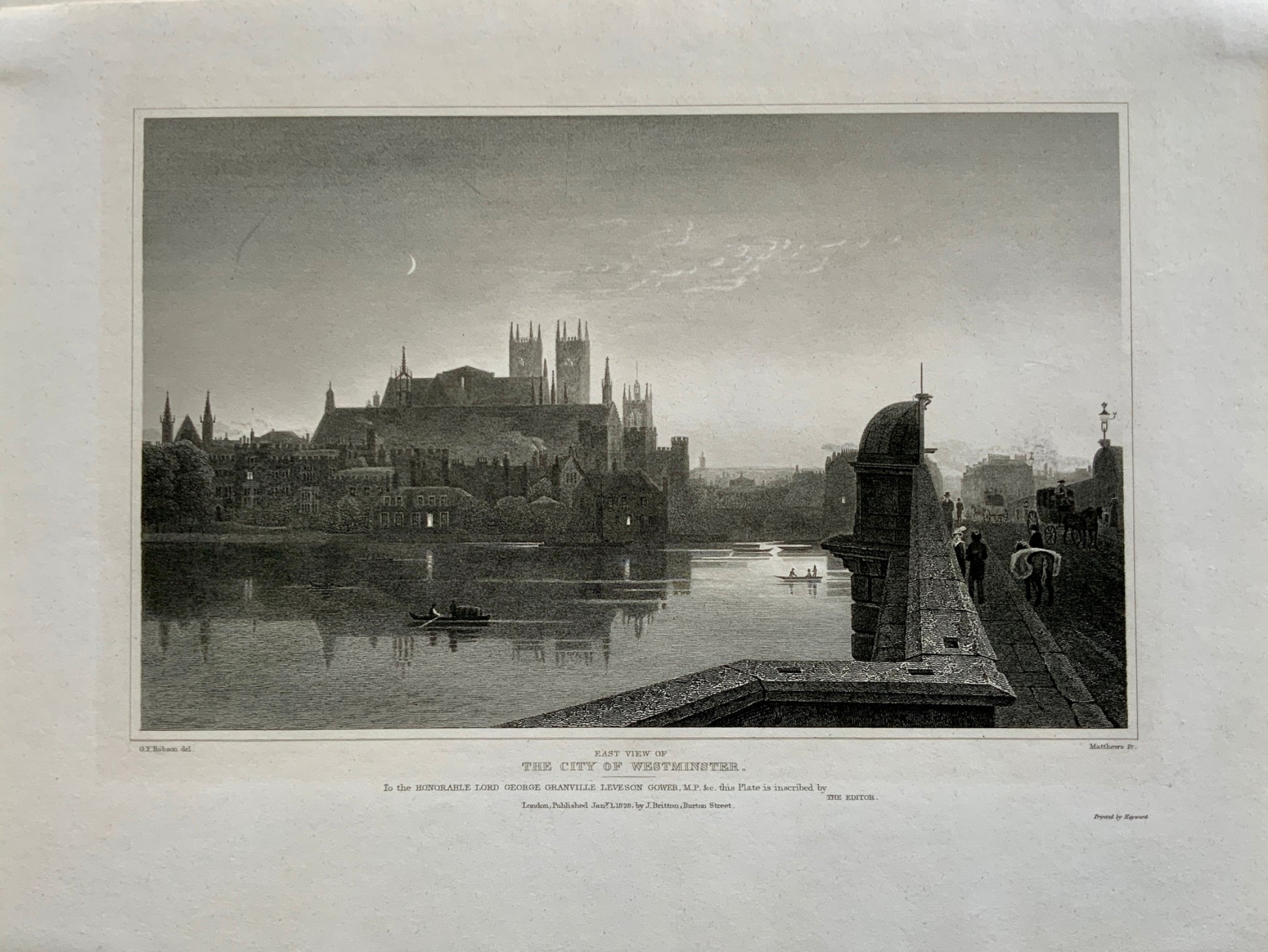 1826 Matthews after Robson - City of London Westminster - Copper engraving - Travel, Topography