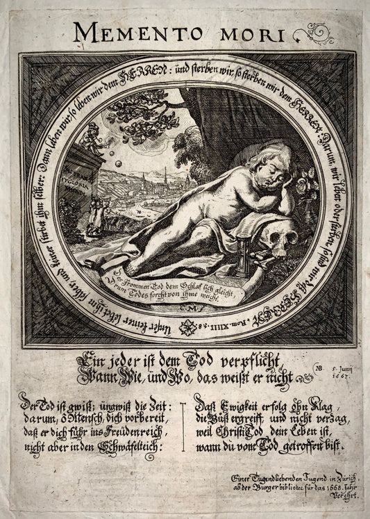 1668 Very Scarce Broadsheet: Conrad Meyer MEMENTO MORI Dance of Death