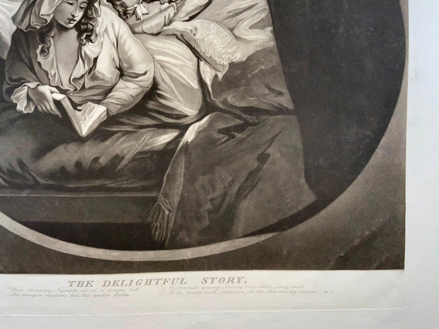 1787 La deliziosa storia, grande mezzatinta di William Ward secondo George Morland, arte classica