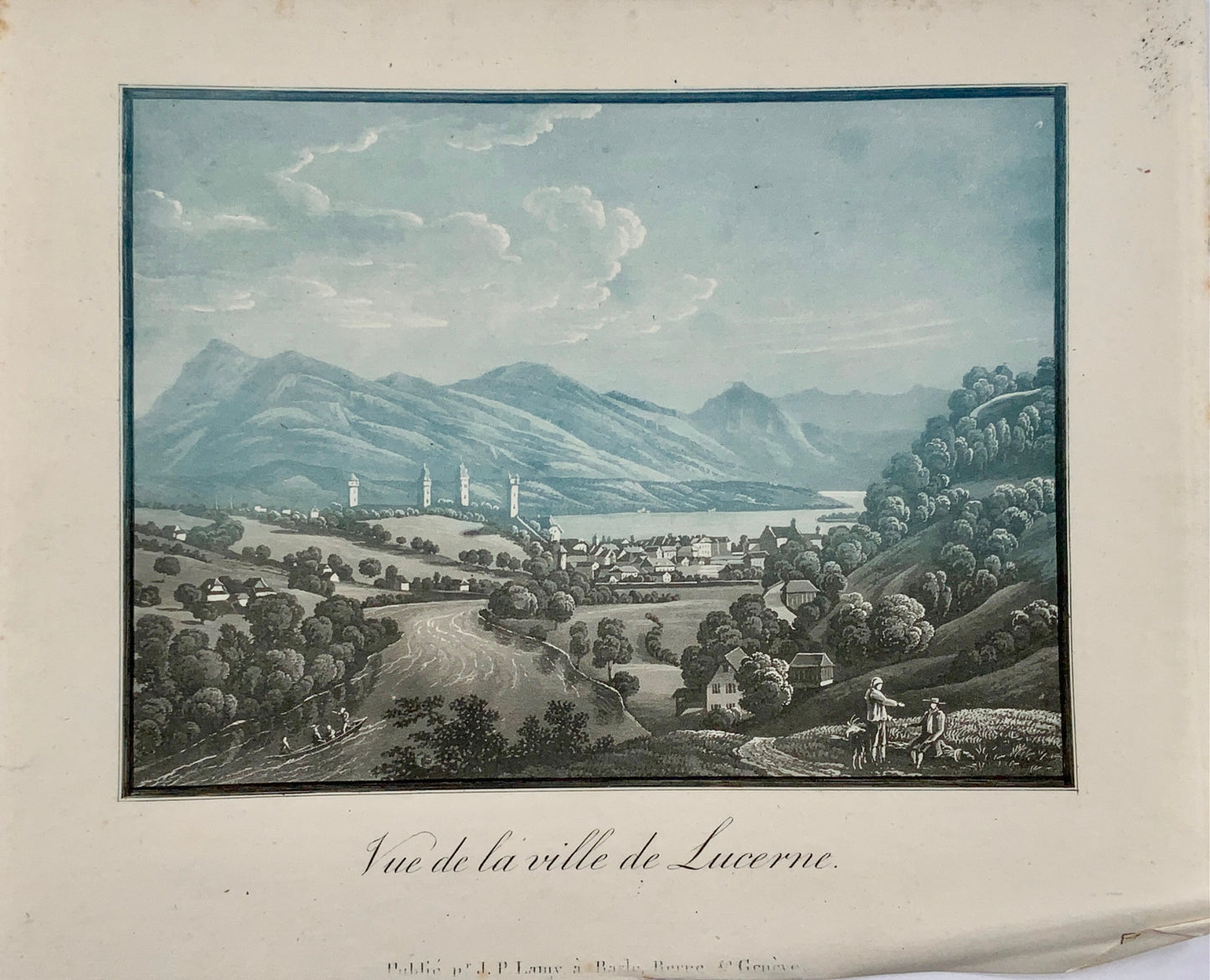 1805 c LUCERNE Luzern Switzerland - Blue/grey toned aquatint published by Lamy