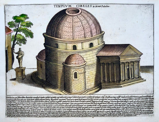 1624 Laurus (Lauro), Temple of Cybele, Rome, hand coloured engraving