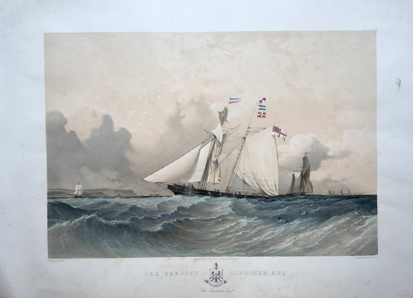 1850c Staines, F W; Day & Haghe Large stone Lithograph HARRIET SCHOONER Sailing - Maritime