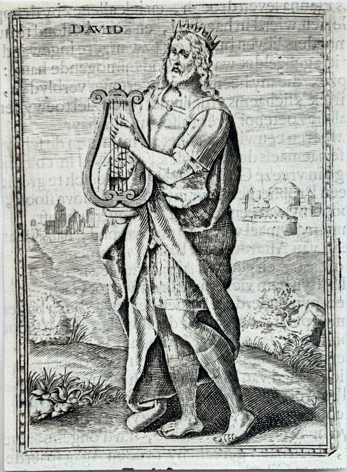1620c Johann Sadeler (1550-1600) Christoffel; Engraving Prophet David with Harp - Religious Art