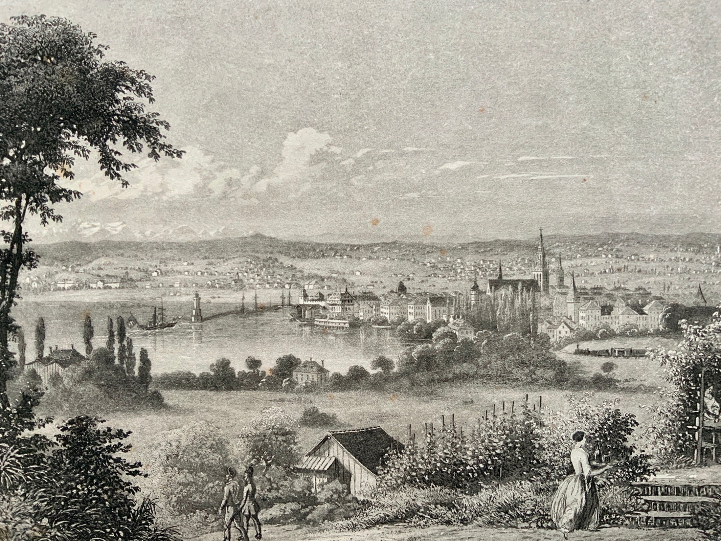 1850 c. Aquatint after Corradi - Constance, Konstanz, Bodensee, Germany - Travel