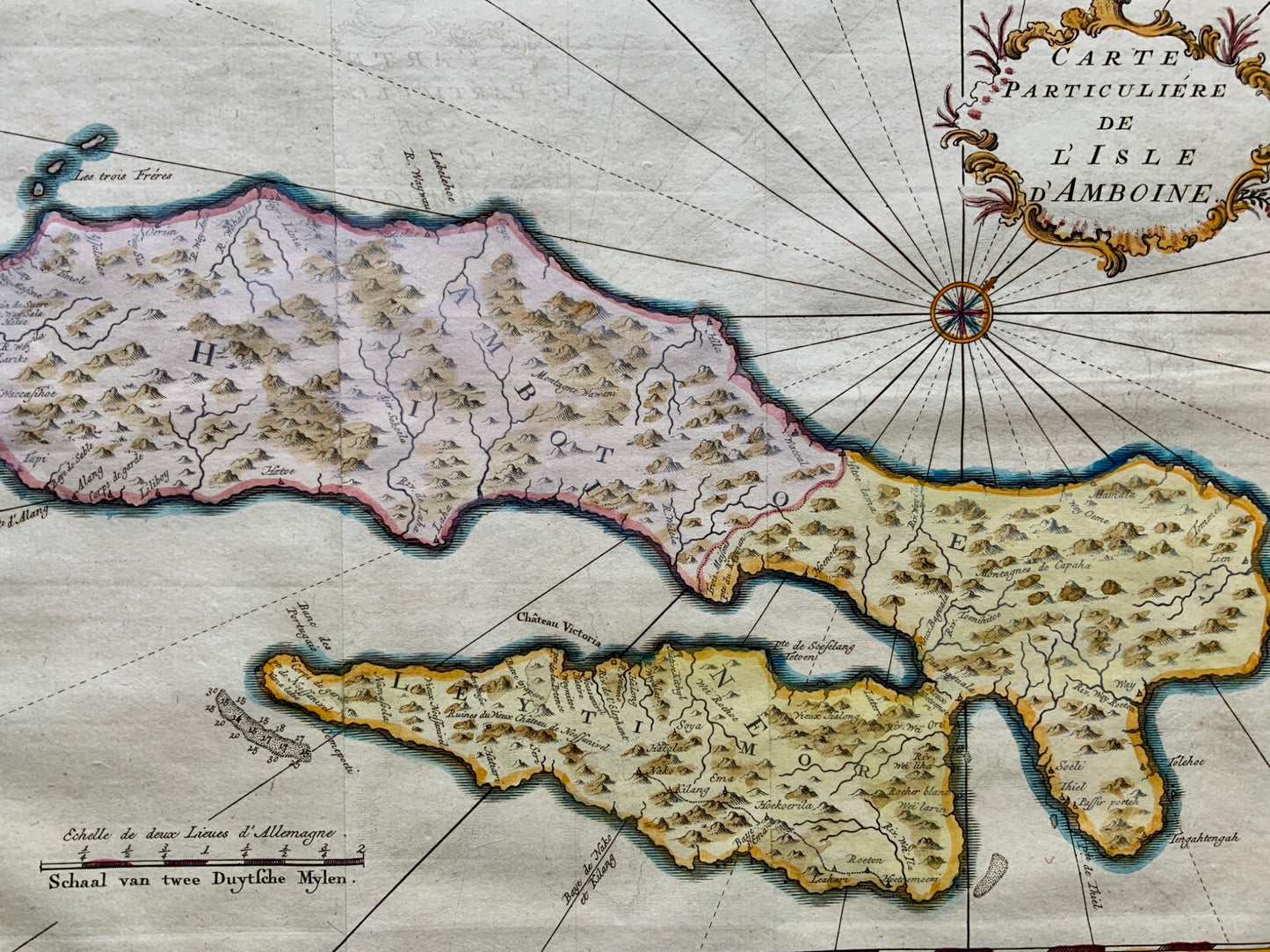 1758 Jakob Schley: Map of Indonesia, Ambon Island, Maluku Islands