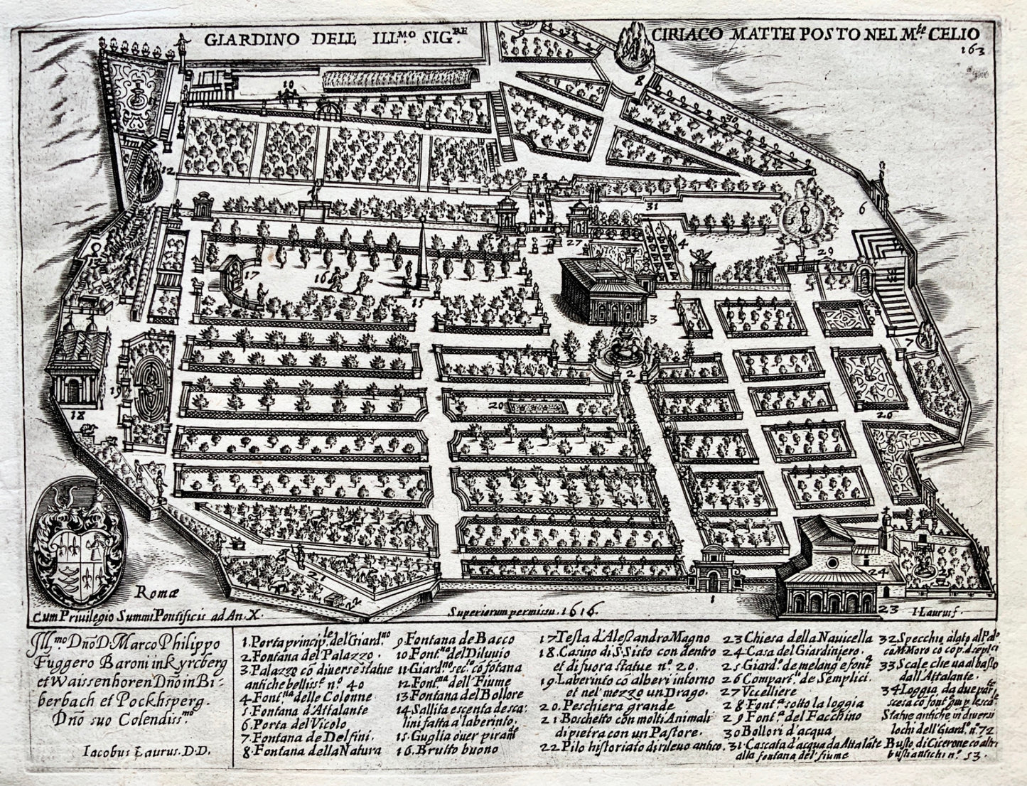 1616 G. Laurus -  1st ISSUE - Gardens of the Villa Mattei on Monte Celio Italy