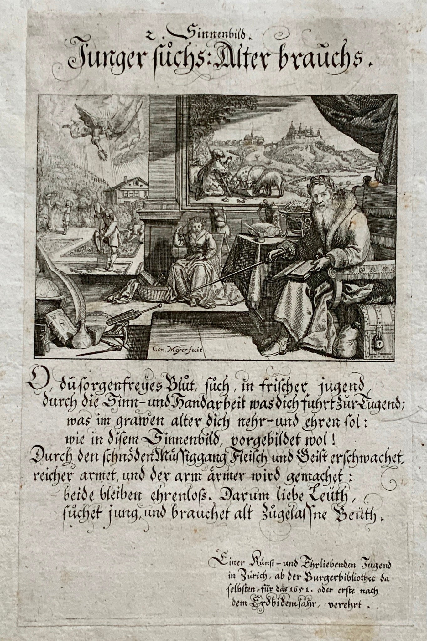 1650-1654 set of 5 emblematic BROADSIDES by Conrad Meyer - Inspirational