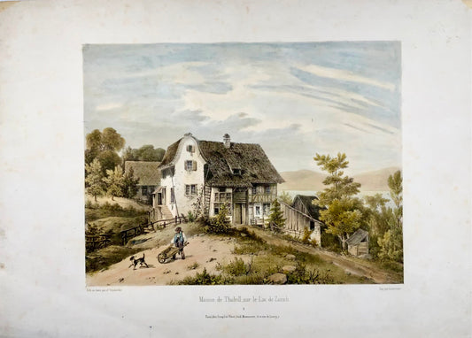 1850 ca. Thalwill, Zurigo, Svizzera, rara litografia di grandi dimensioni di d'Orschwiller