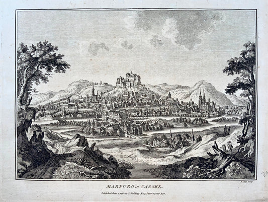 1782 Marburg in Cassel, Germany, F. Cary, copper engraving, rare, travel