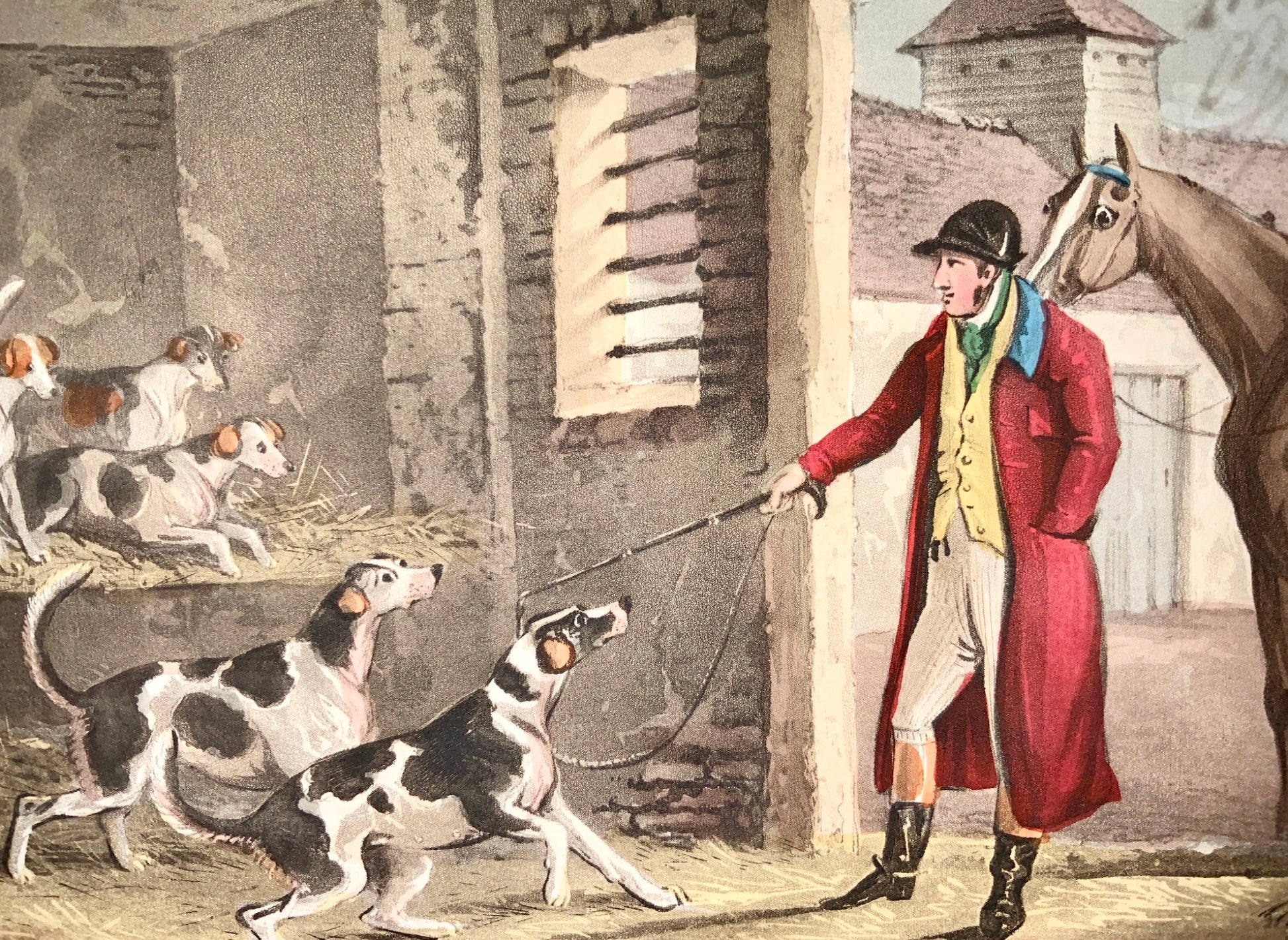 1823 Sherwood after Alken - UNKENNELLING, HUNTING - hand coloured aquatint