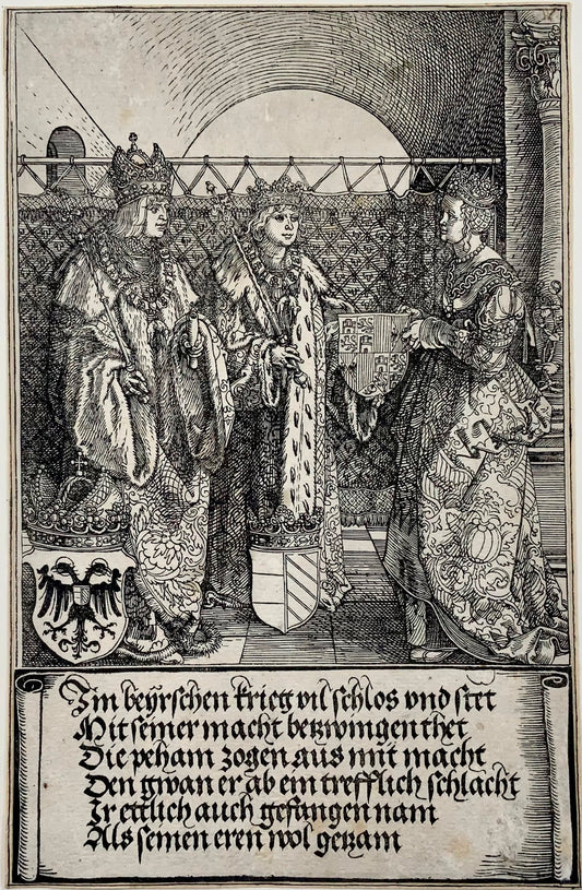 1515 Albrecht Dürer (b1471) Empereur Maximilien, gravure sur bois de mariage, Arc de Triomphe