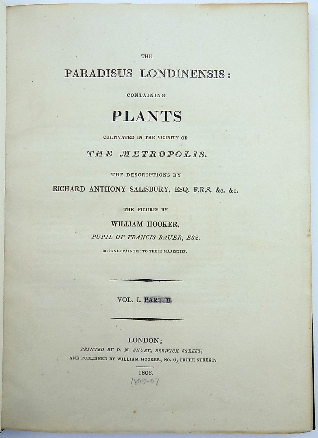 1805-6 William Hooker - PARADISUS LONDINENSIS - Quarto Book - 49 handcol. engravings - Botany