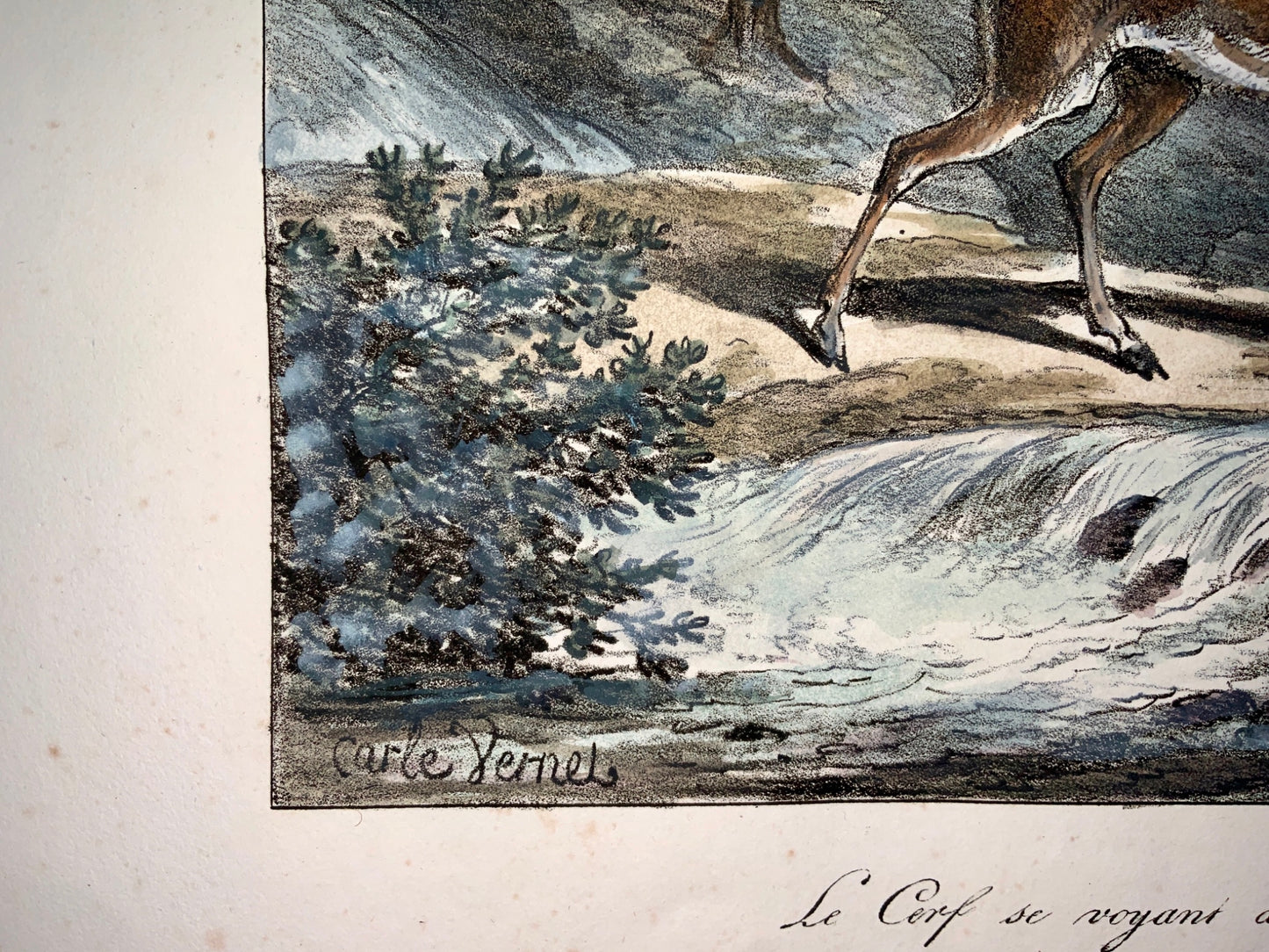 Carle Vernet (1758-1835) - INCUNABULA OF LITHOGRAPHY G. Engelmann - The Stag - Fable
