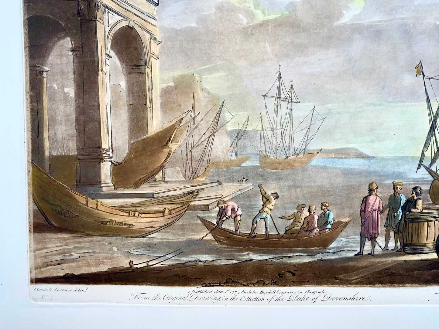 1774 Richard Earlom after CLAUDE LORRAIN - Harbour view with Ships - Large paper - Classical art