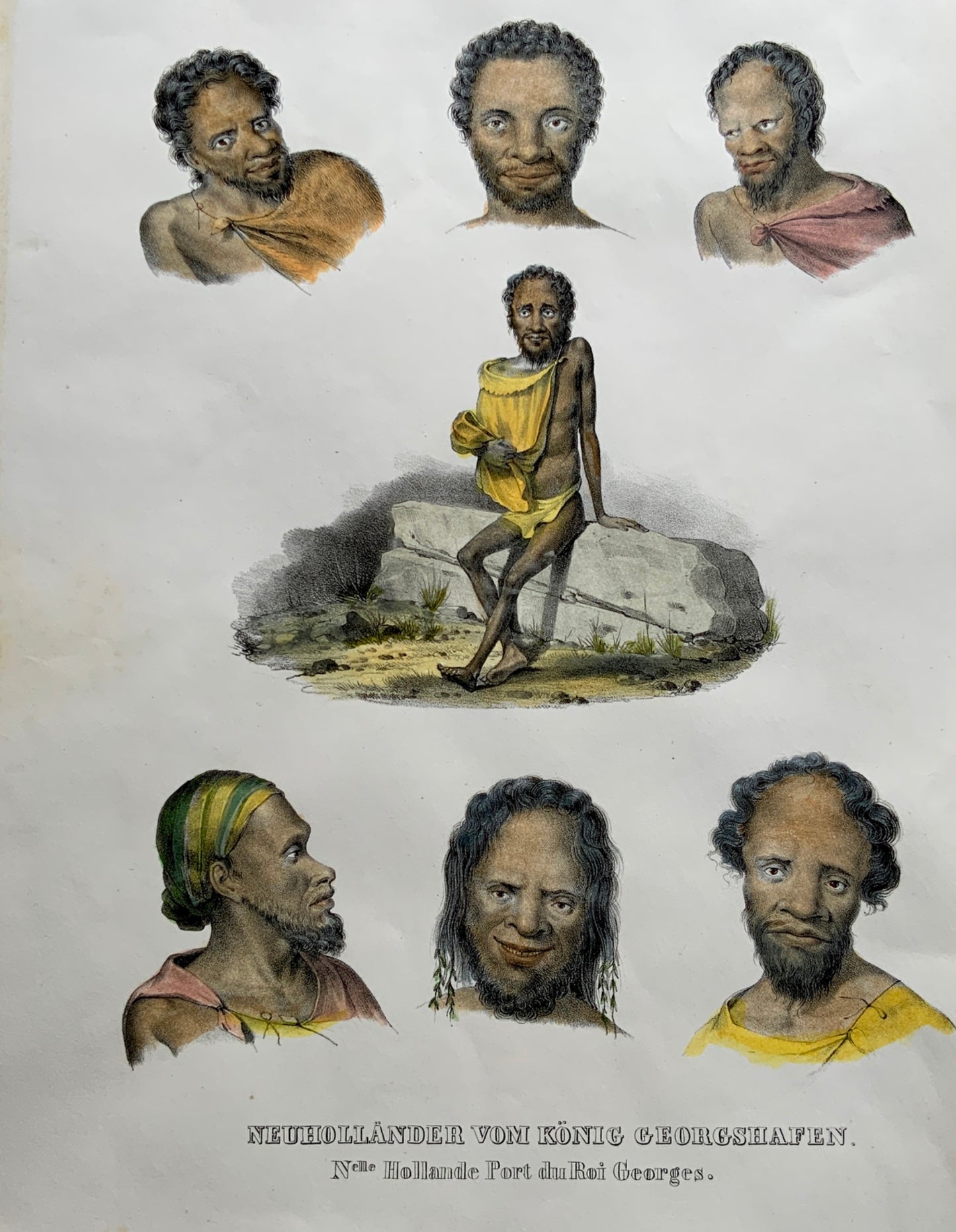 1827 Australian ABORIGINES - Brodtmann ORIGINAL handcol FOLIO stone lithography - Ethnology