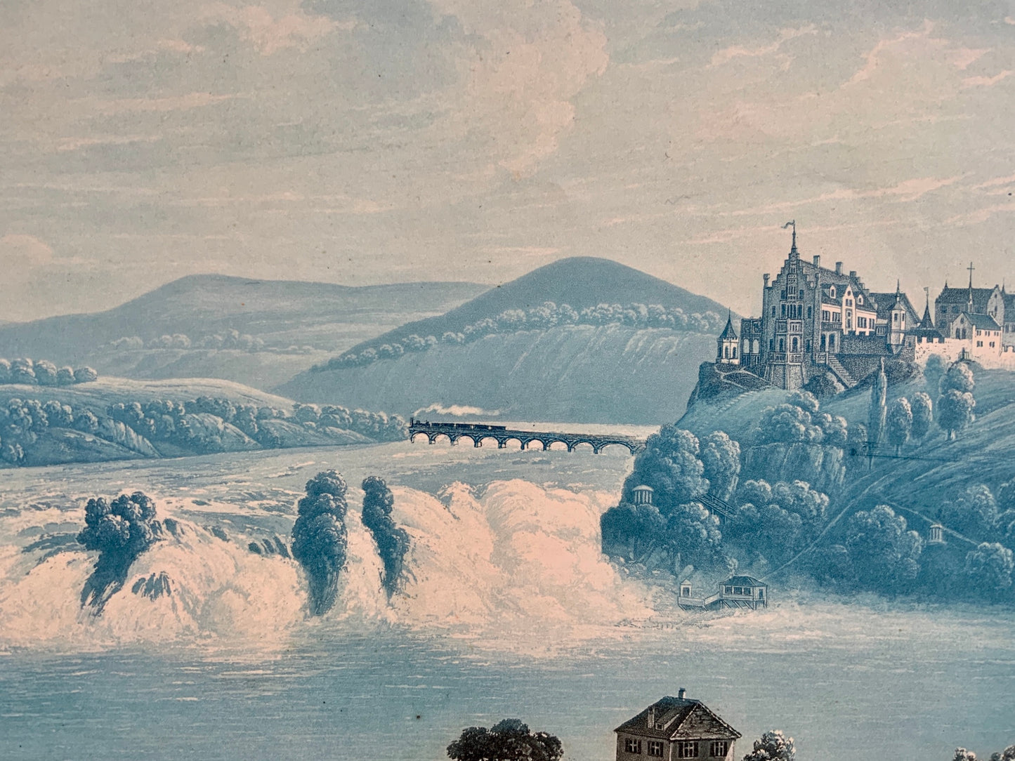 1850 Weber after Burri - RHINEFALLS SCHAFFHAUSEN - large aquatinta 36.6 cm Switzerland