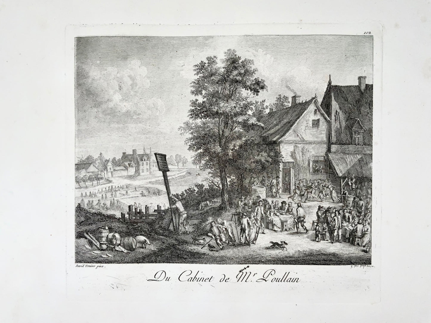1780 La Fête du Village, David Tenier pinx, Picquenot, gravure sur cuivre, art classique