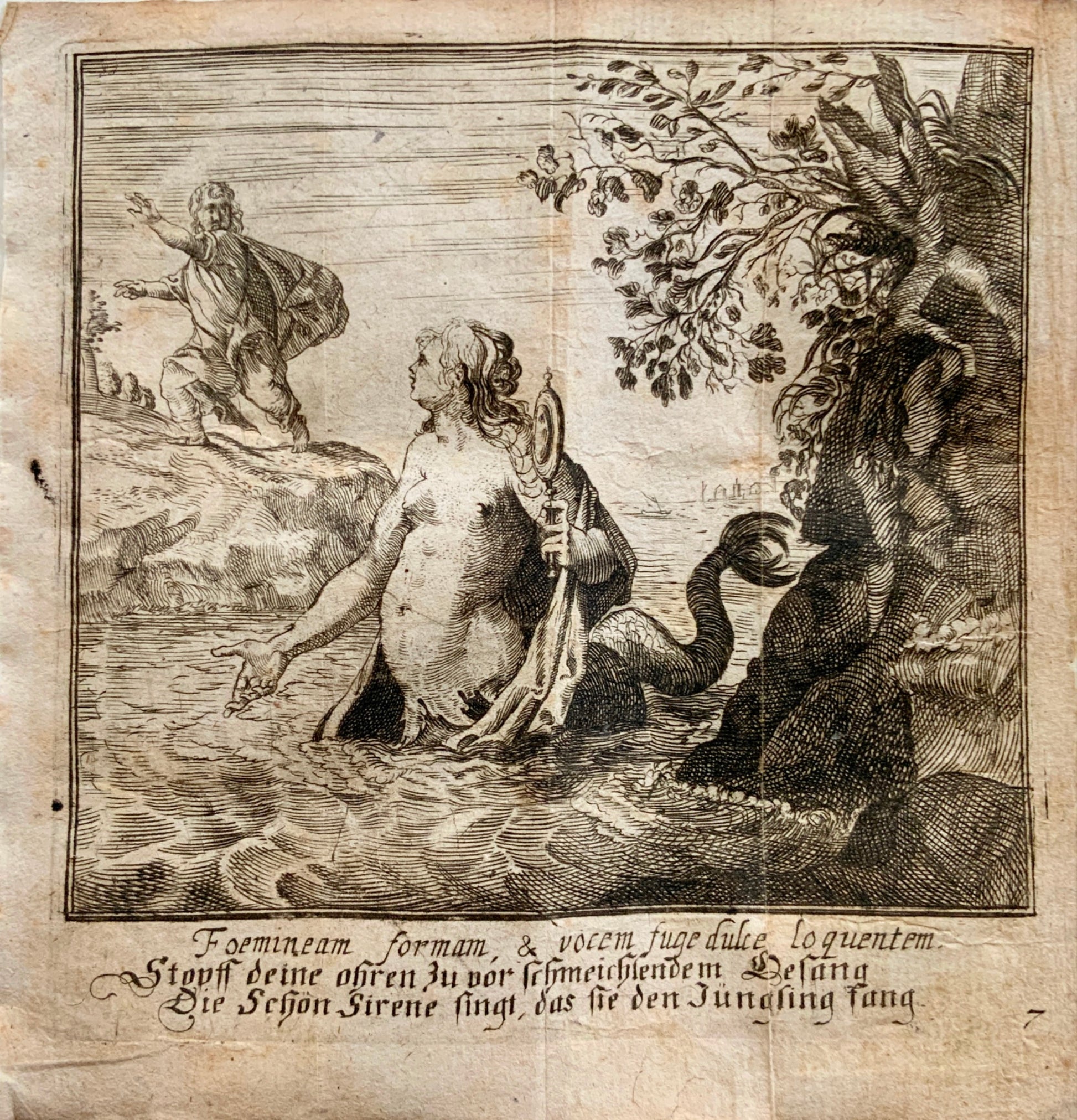 1689 Christoph Schmidts MERMAID Emblematic copper engraving