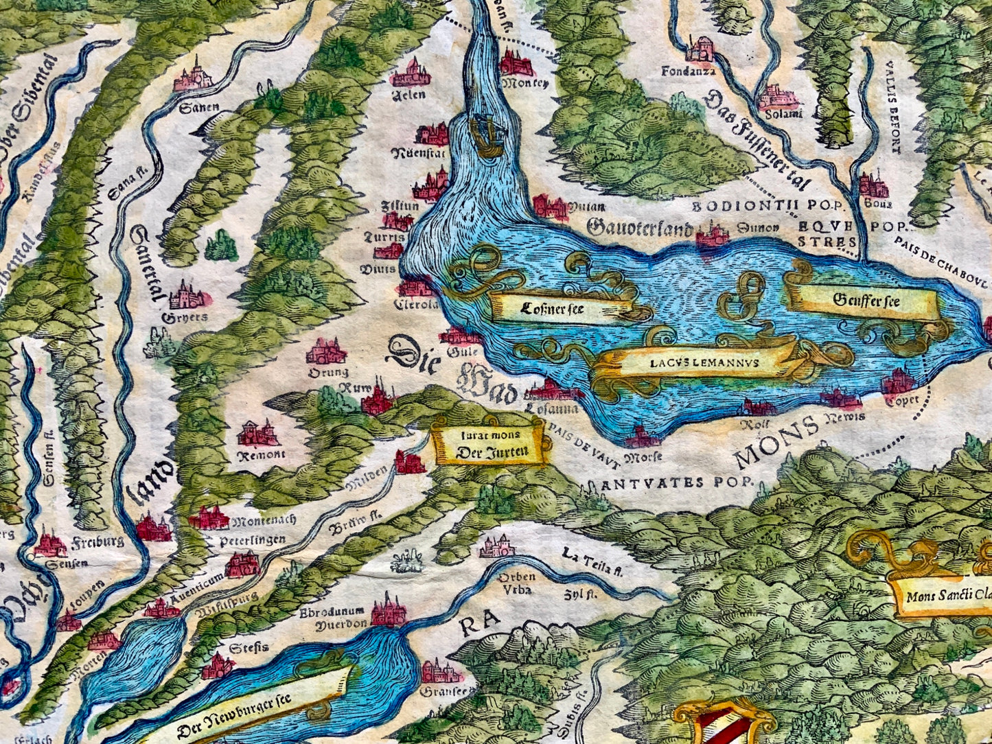 1548 Johannes Stumpf [1500-1577] Folio map Southern Switzerland Geneva