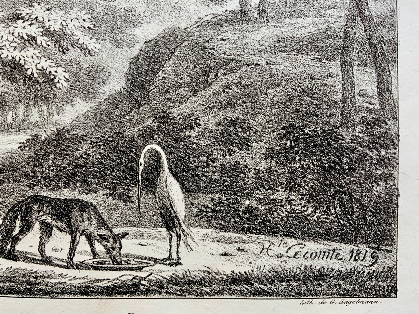 1819 Lecomte, Hippp. - INCUNABULA OF LITHOGRAPHY G. Engelmann - Fox & Stork - Fables - Art